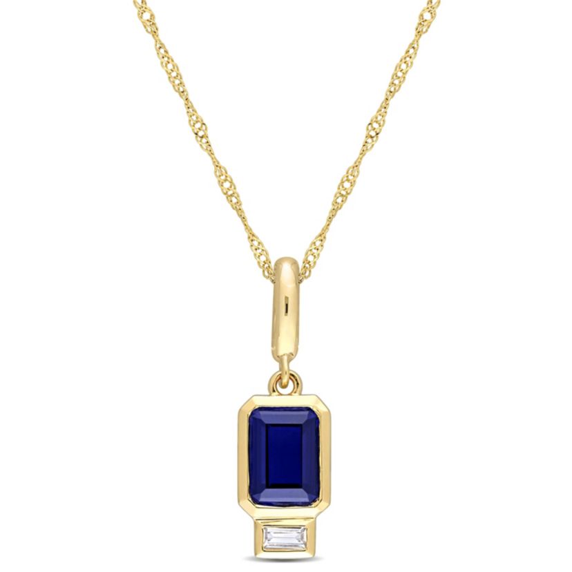 Lab Created Created Blue Sapphire and Created White Sapphire Charm Pendant with Chain in 14K Yellow Gold