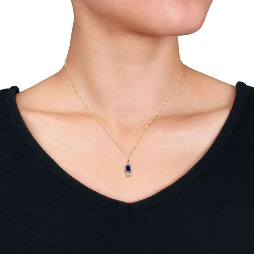 Lab Created Created Blue Sapphire and Created White Sapphire Charm Pendant with Chain in 14K Yellow Gold