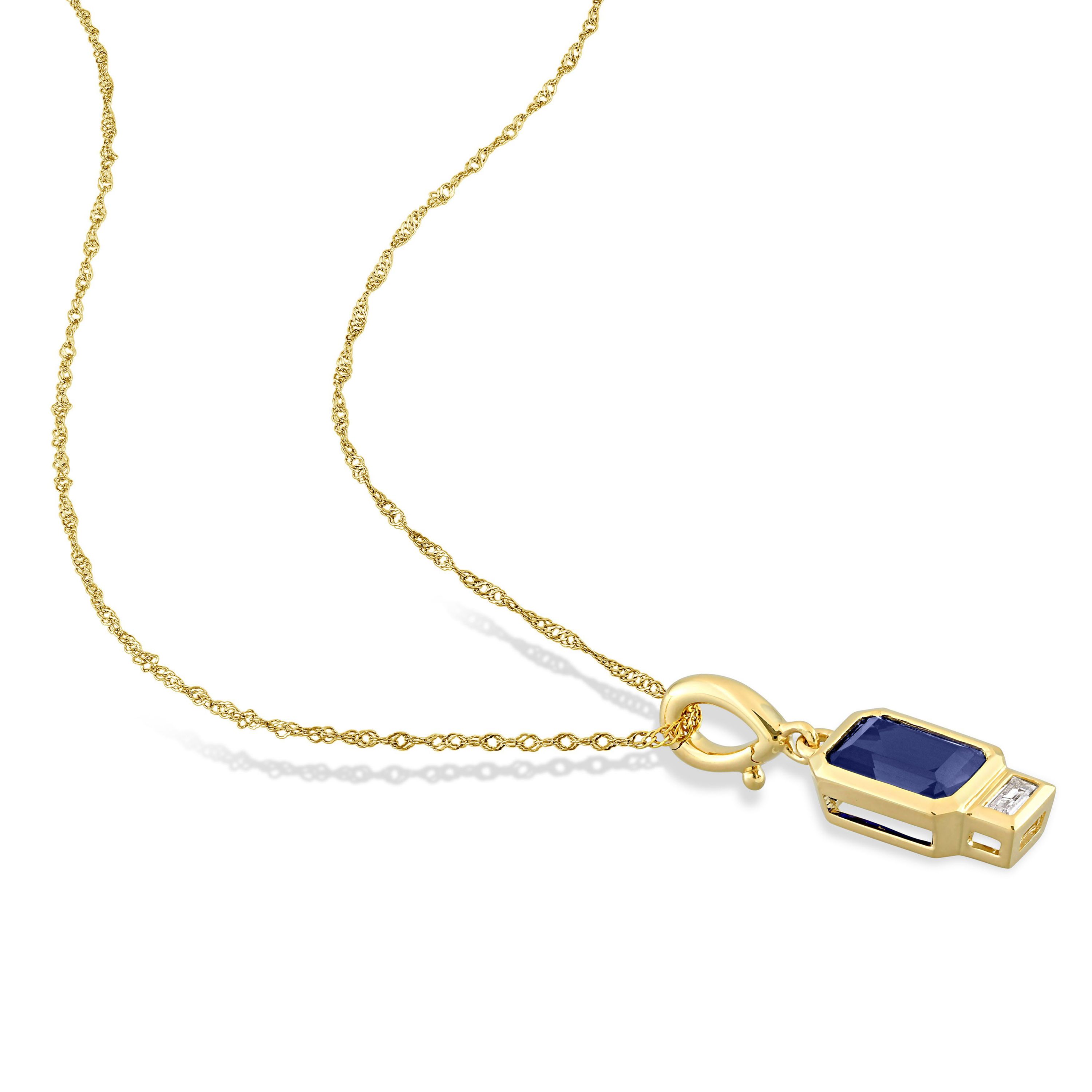 Lab Created Created Blue Sapphire and Created White Sapphire Charm Pendant with Chain in 14K Yellow Gold