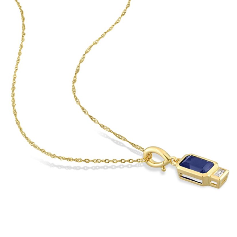 Lab Created Created Blue Sapphire and Created White Sapphire Charm Pendant with Chain in 14K Yellow Gold