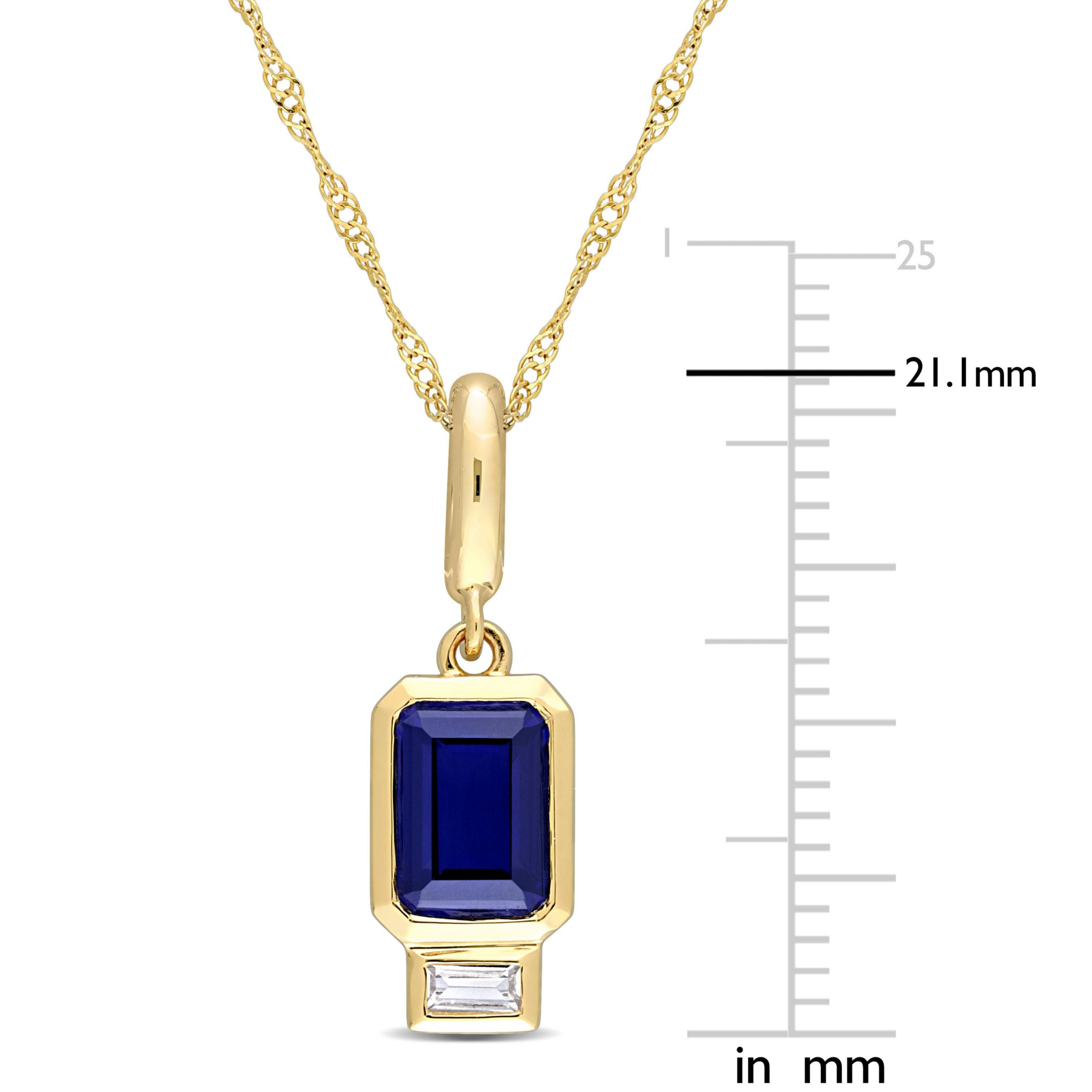 Lab Created Created Blue Sapphire and Created White Sapphire Charm Pendant with Chain in 14K Yellow Gold