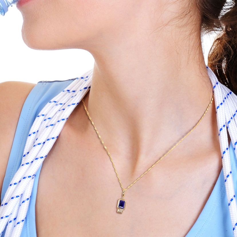 Lab Created Created Blue Sapphire and Created White Sapphire Charm Pendant with Chain in 14K Yellow Gold