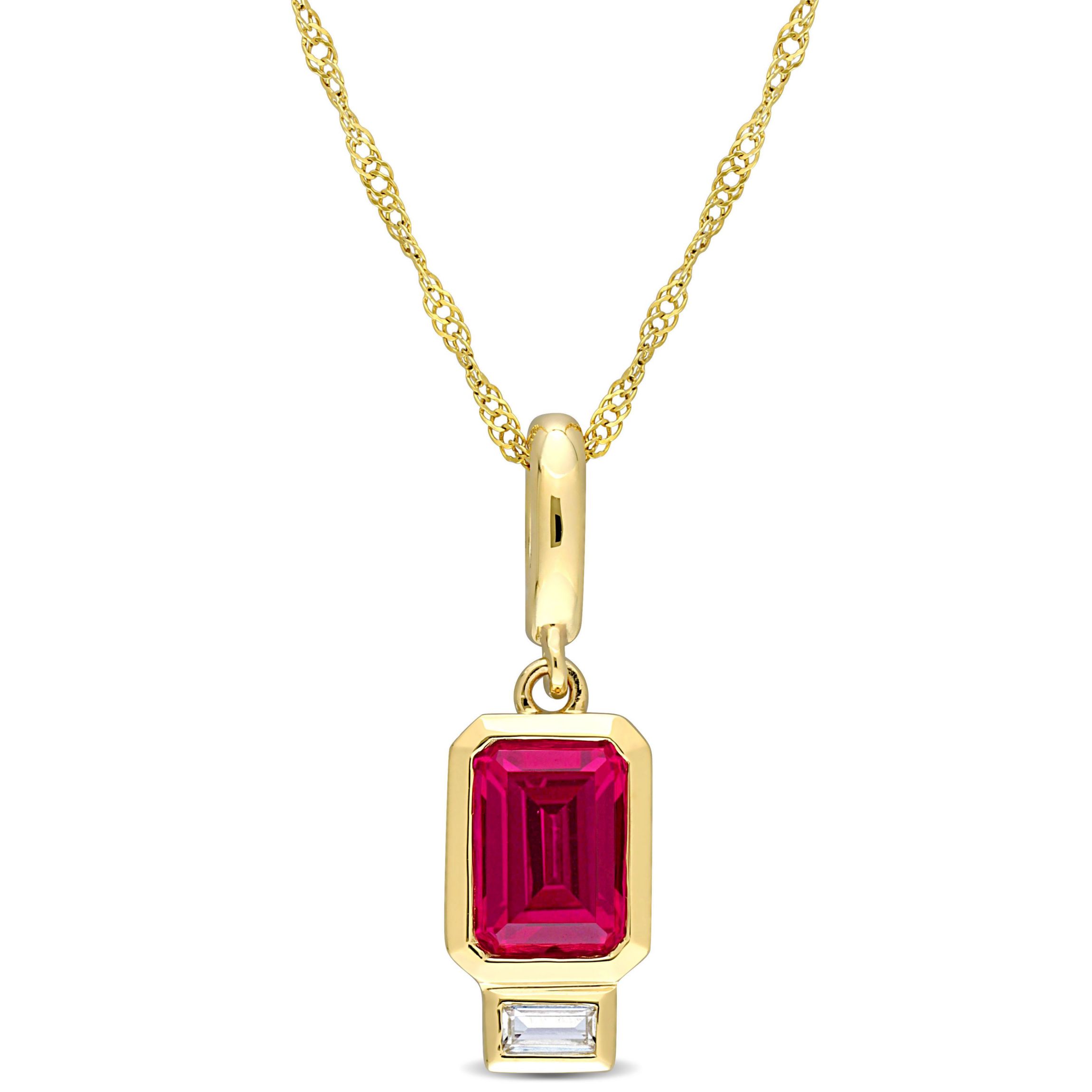 Lab Created Created Ruby and Created White Sapphire Charm Pendant with Chain in 14K Yellow Gold
