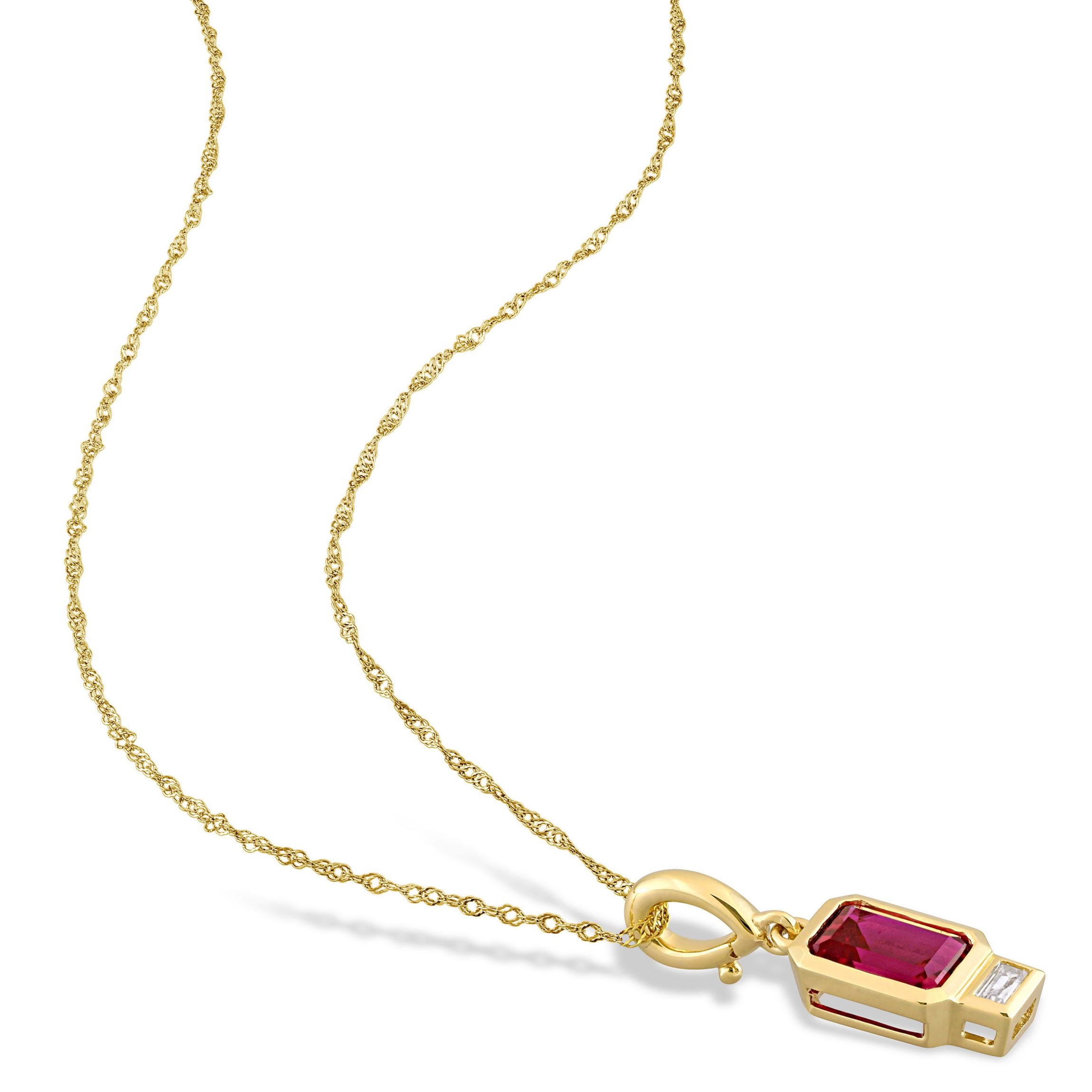 Lab Created Created Ruby and Created White Sapphire Charm Pendant with Chain in 14K Yellow Gold