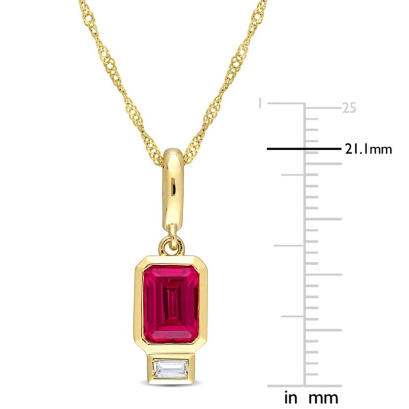 Lab Created Created Ruby and Created White Sapphire Charm Pendant with Chain in 14K Yellow Gold
