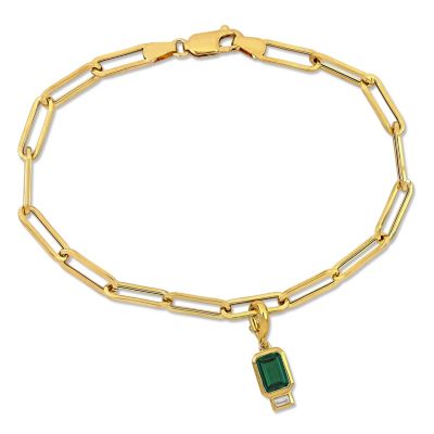 Belk & Co Lab Created Created Emerald and Created White Sapphire Oval Link Charm Bracelet in Yellow Plated Sterling Silver