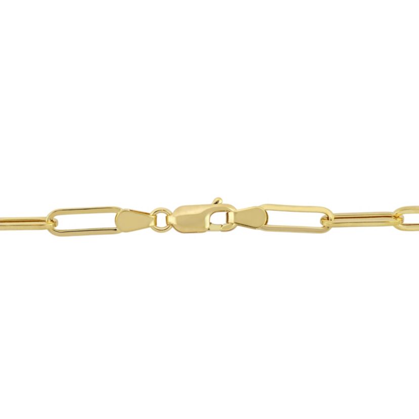 Lab Created Created Blue and Created White Sapphire 4.3 MM Oval Link Charm Bracelet in 14K Yellow Gold