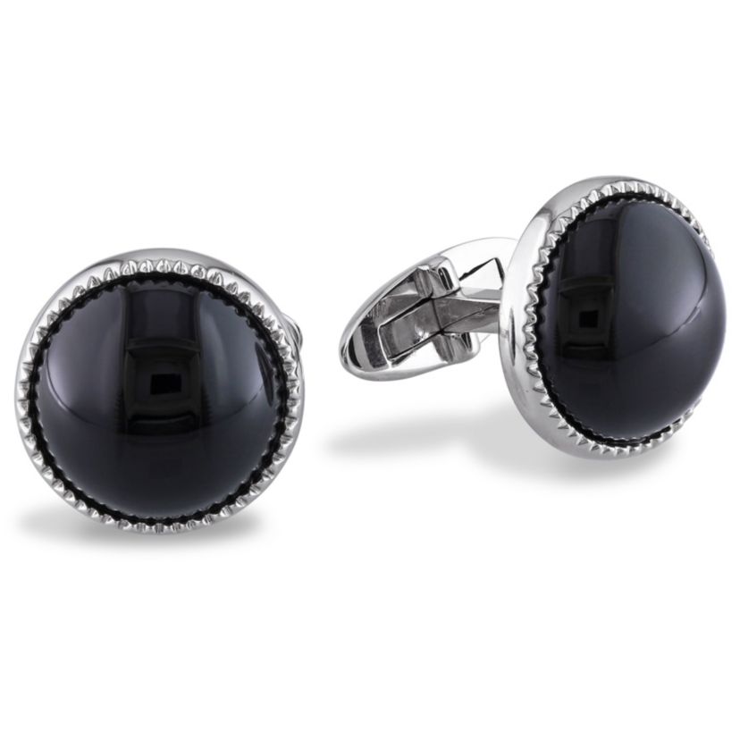 Black Onyx Cufflink Pin in Sterling Silver