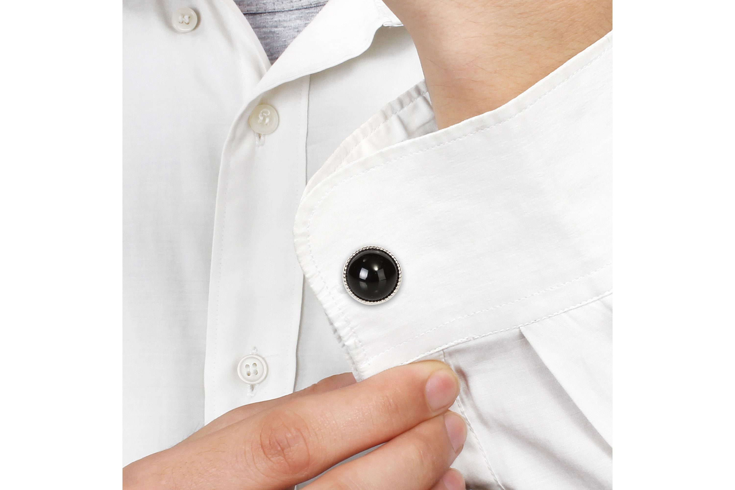 Black Onyx Cufflink Pin in Sterling Silver