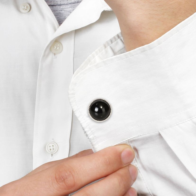 Black Onyx Cufflink Pin in Sterling Silver