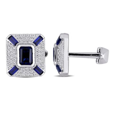 Belk & Co Men's Created Blue and Created White Sapphire Cufflink in Sterling Silver