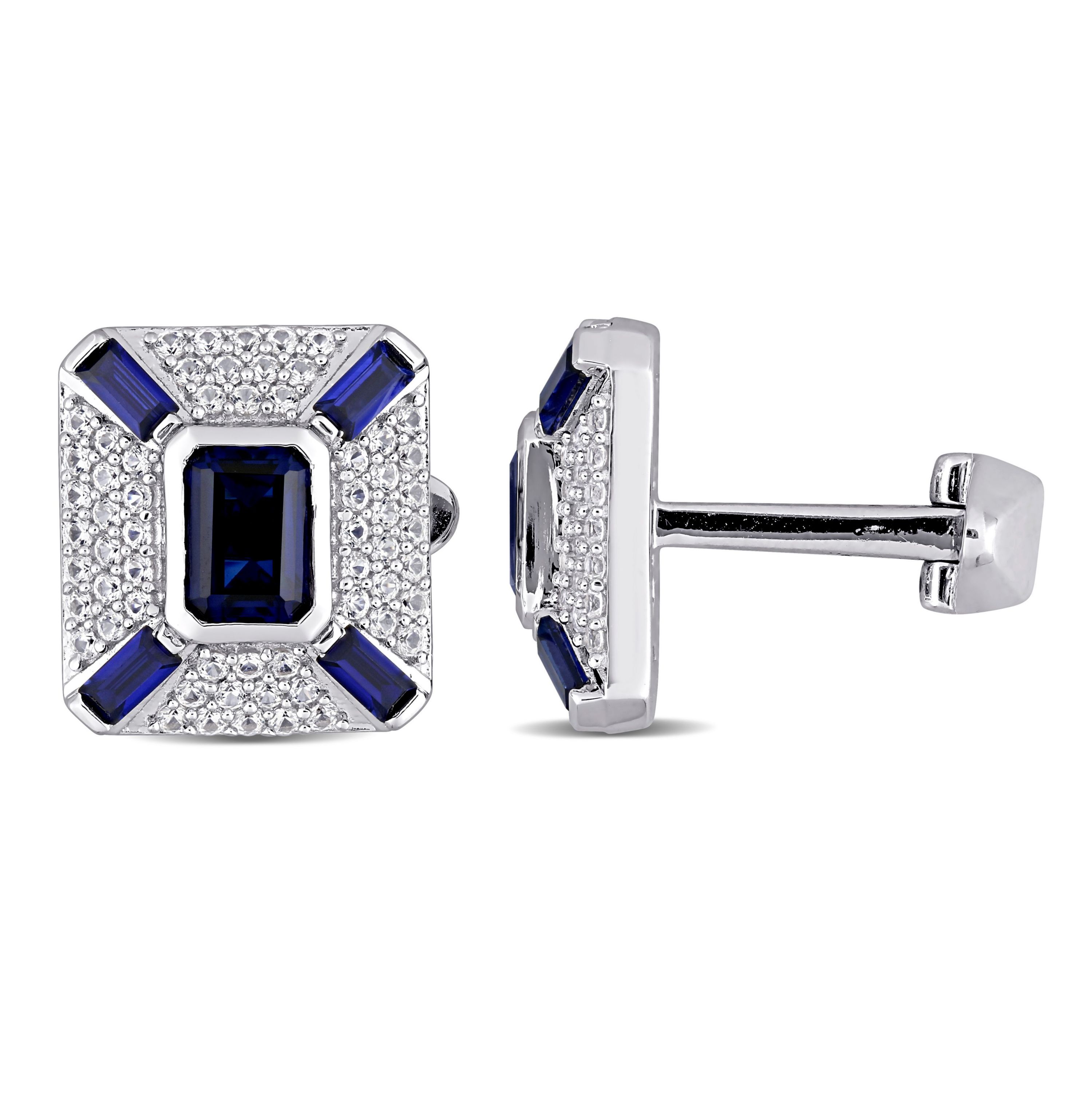 Created Blue and Created White Sapphire Cufflink in Sterling Silver