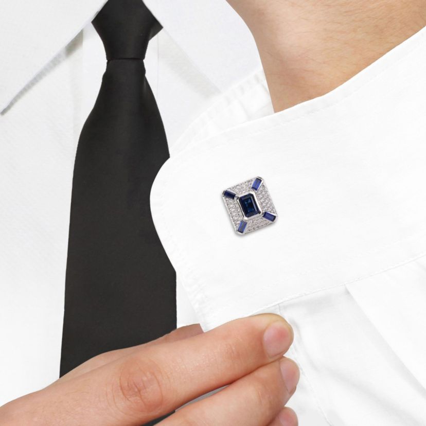 Created Blue and Created White Sapphire Cufflink in Sterling Silver