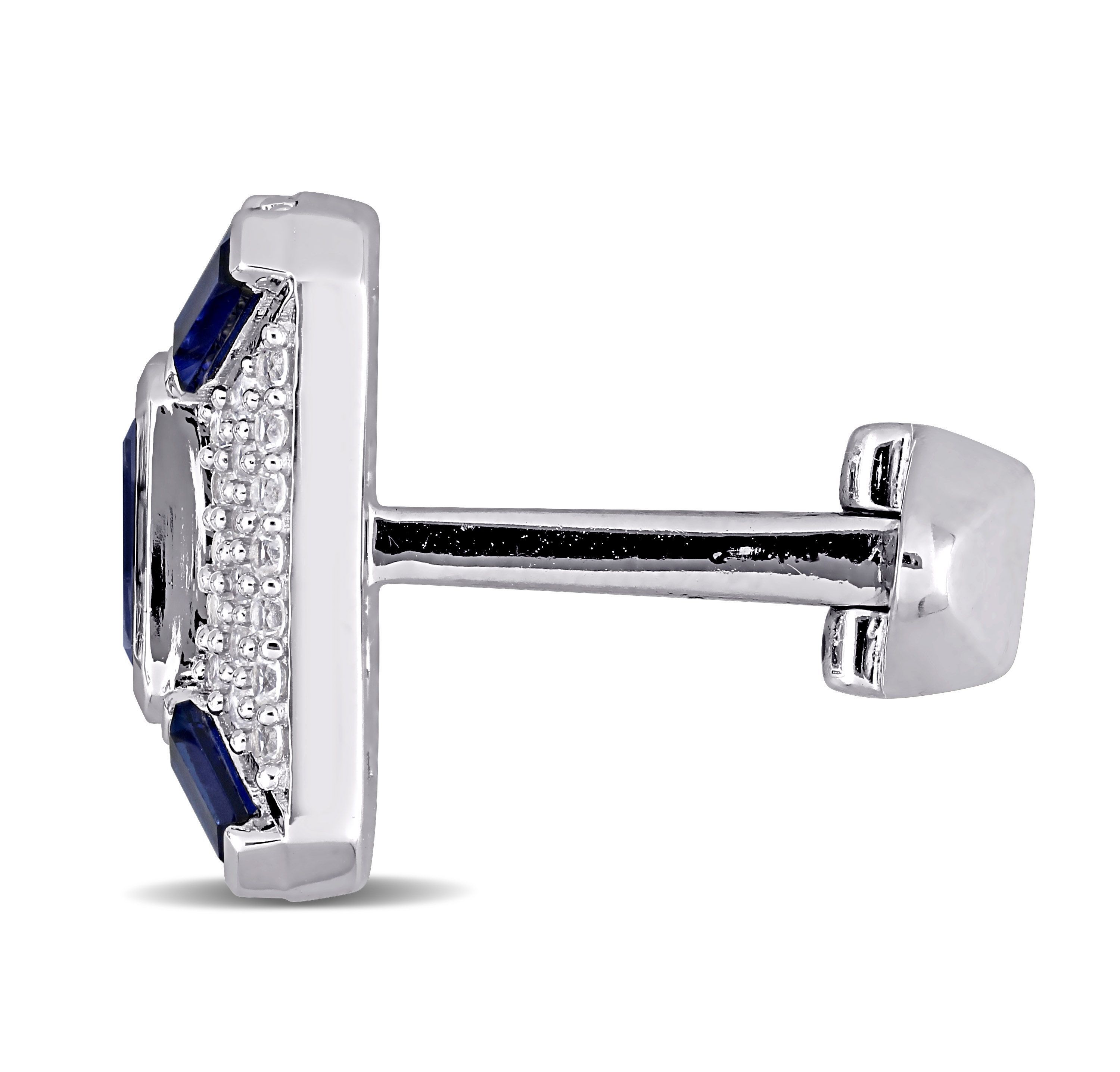 Created Blue and Created White Sapphire Cufflink in Sterling Silver