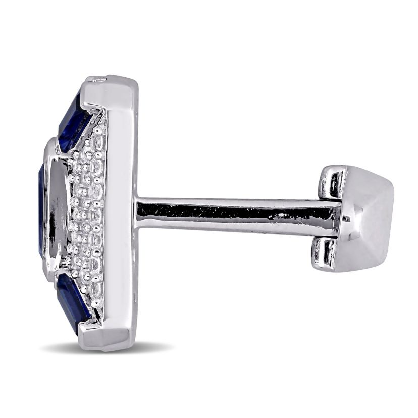 Created Blue and Created White Sapphire Cufflink in Sterling Silver