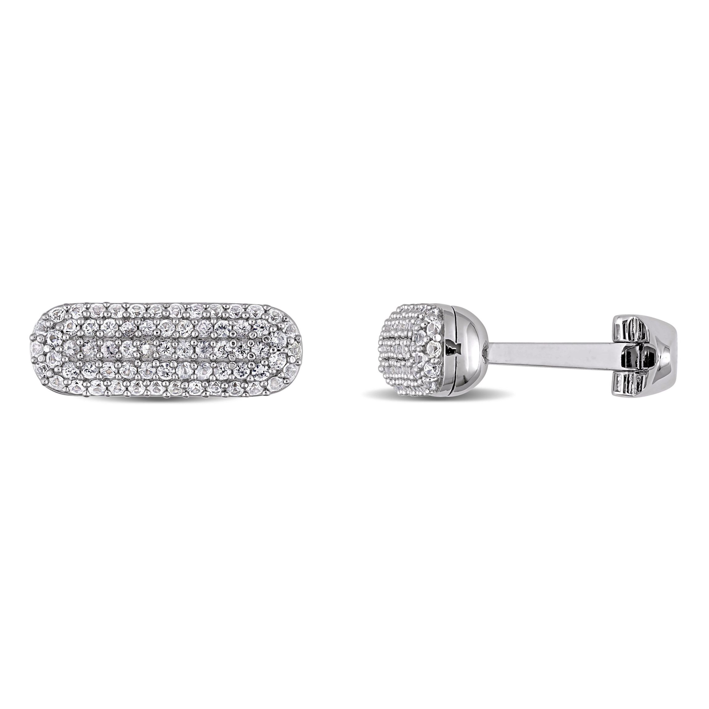 White Sapphire Cufflink in Sterling Silver