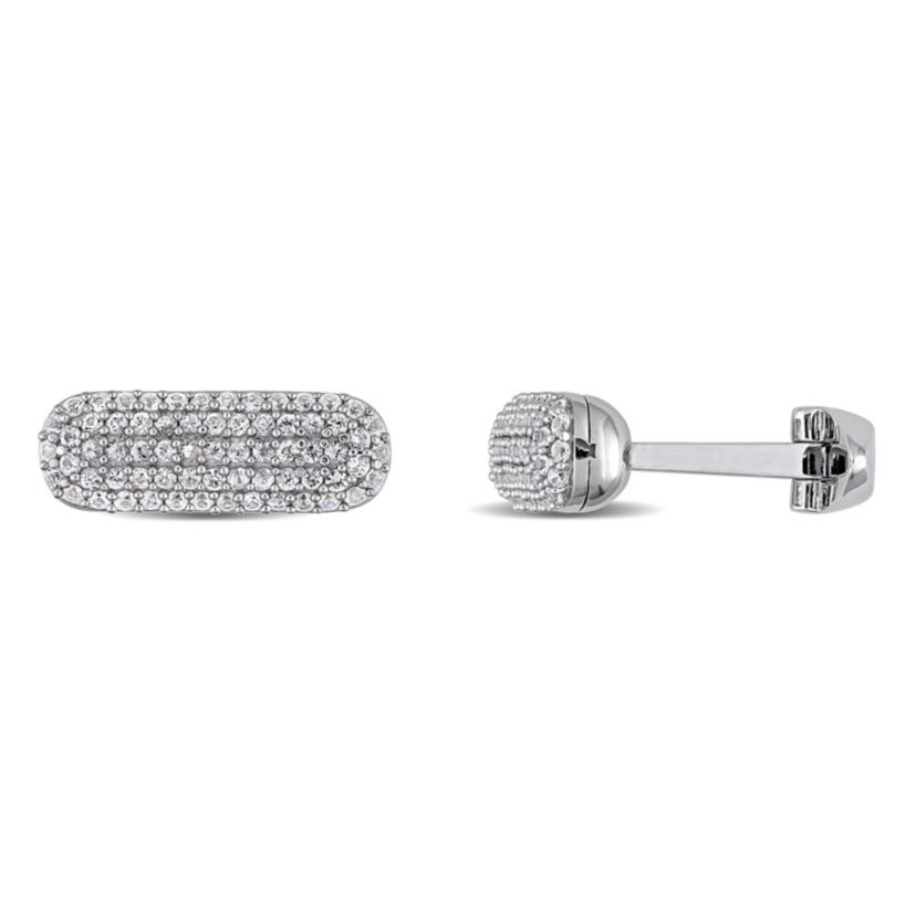 White Sapphire Cufflink in Sterling Silver
