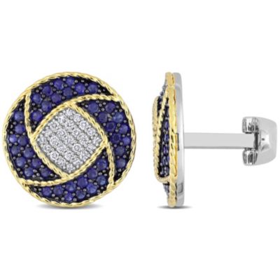 Belk & Co Men's Lab Created 1/3 ct. t.w. Diamond and Blue Sapphire Cufflink in Two-Tone Sterling Silver