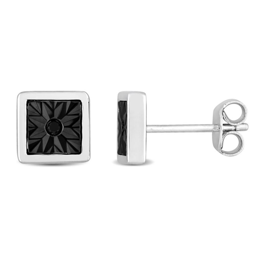 1/10 ct. t.g.w. Black Diamond Mens Stud Earrings in Sterling Silver