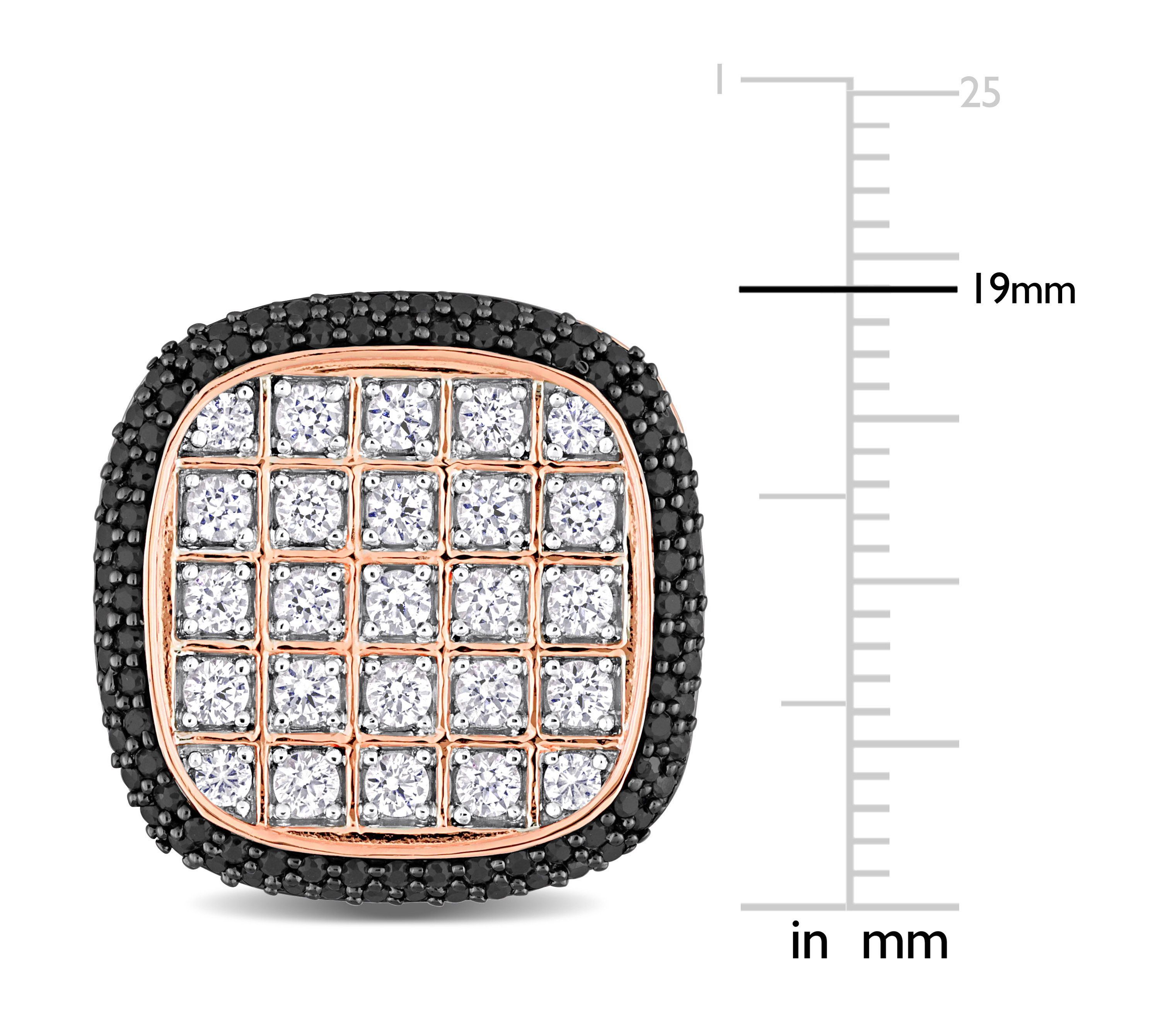 Lab Created Created White Sapphire and Black Spinel Cufflink in Rose Plated Sterling Silver with Black Rhodium Plated
