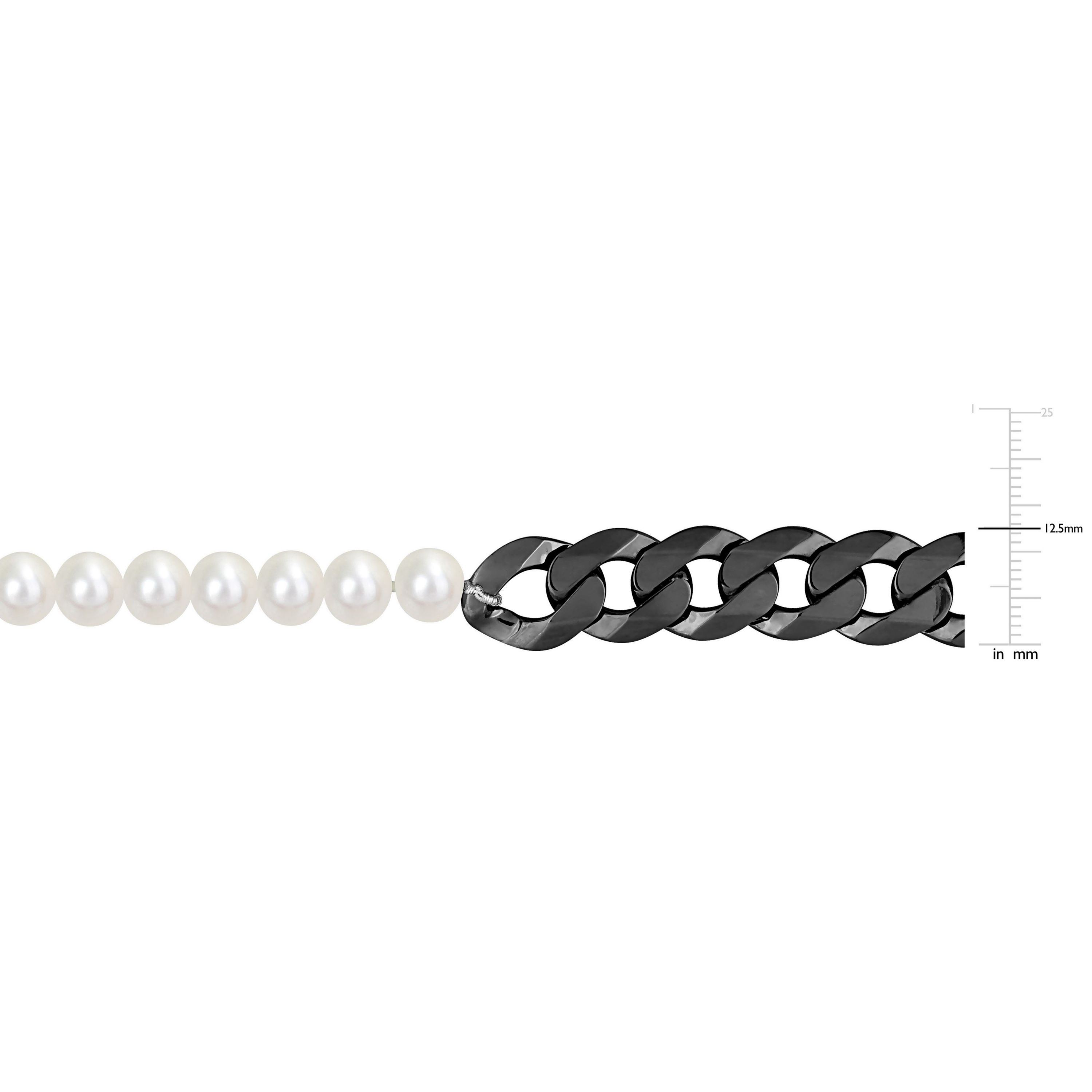 Freshwater Cultured Pearl with Curb Link Chain in Sterling Silver with Black Rhodium Plated