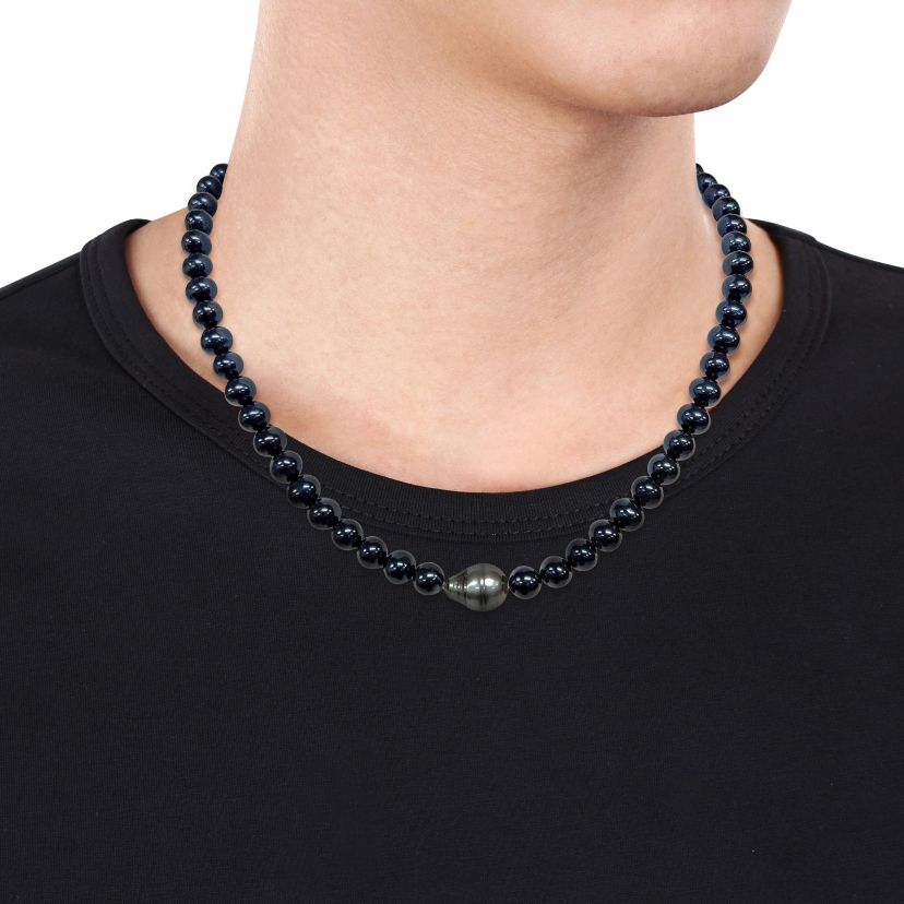 Freshwater Cultured Pearl and Tahitian Necklace with Sterling Silver Clasp