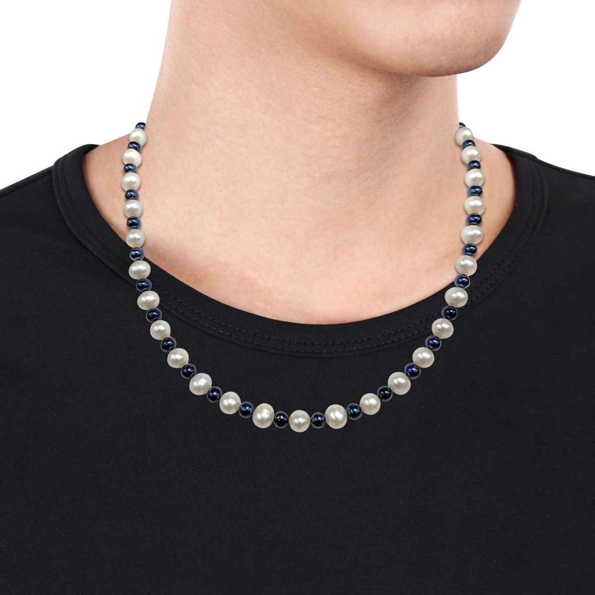 Freshwater Cultured Pearl and Black Freshwater Cultured Pearl Necklace with Sterling Silver Clasp