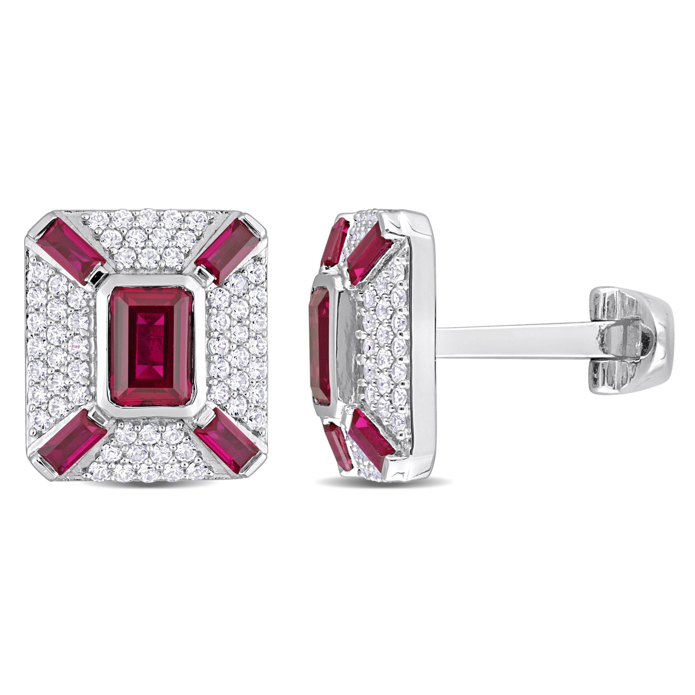 Lab Created Created Ruby and Created White Sapphire Cufflink in Sterling Silver