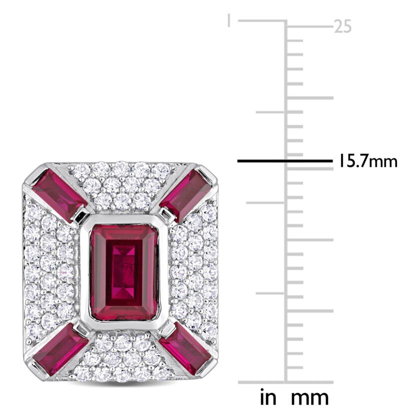 Lab Created Created Ruby and Created White Sapphire Cufflink in Sterling Silver