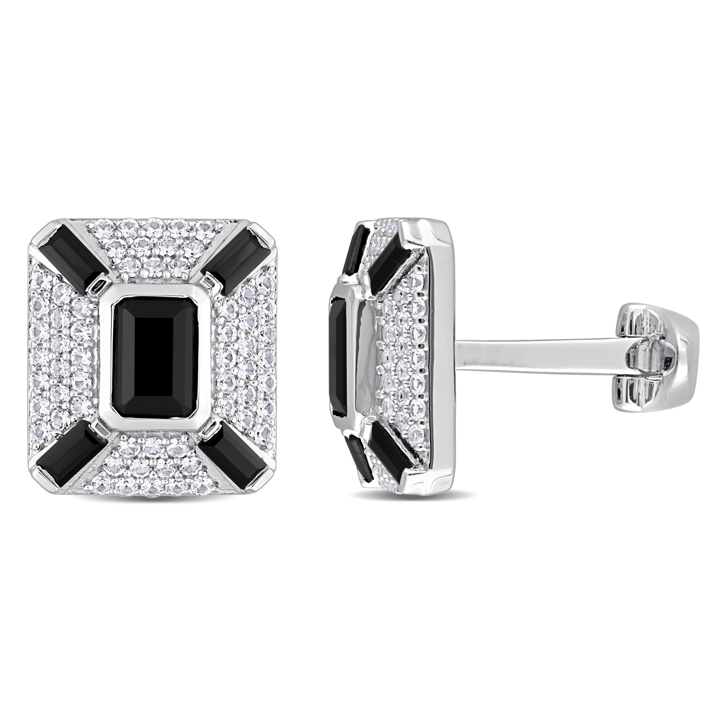 Lab Created Black Spinel and Created White Sapphire Cufflink in Sterling Silver