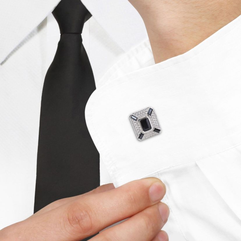 Lab Created Black Spinel and Created White Sapphire Cufflink in Sterling Silver