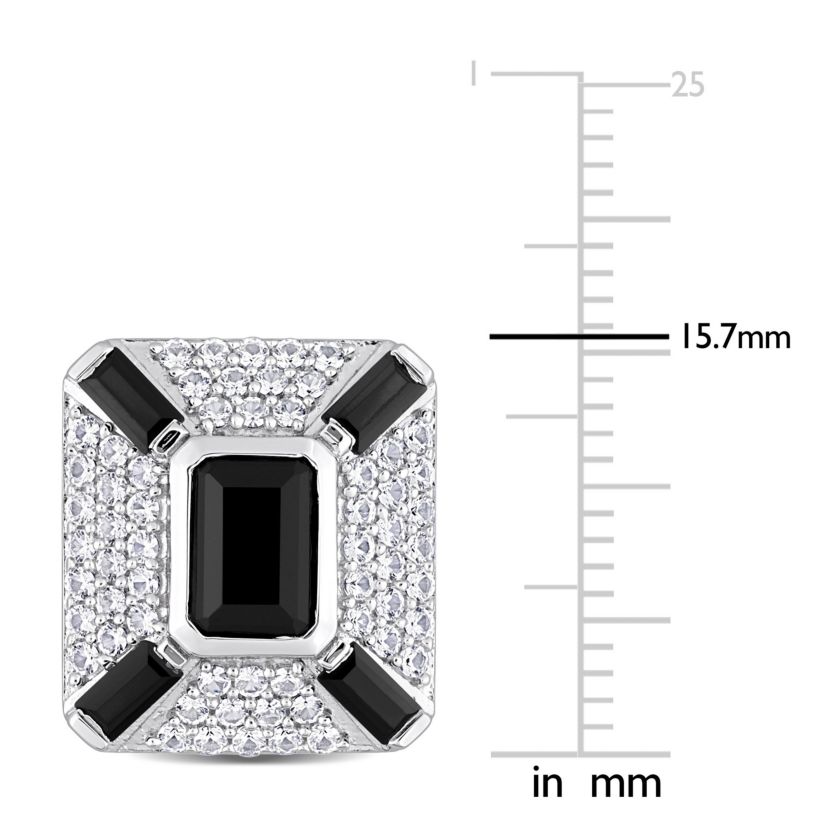 Lab Created Black Spinel and Created White Sapphire Cufflink in Sterling Silver