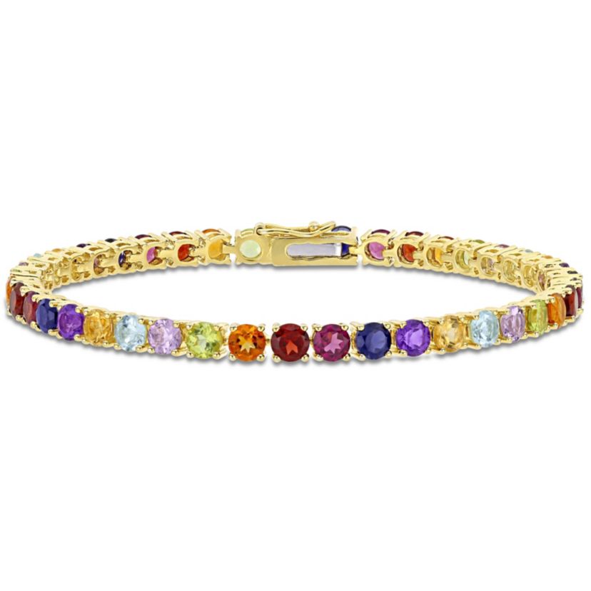 Multi-Color Gemstone Bracelet in Yellow Plated Sterling Silver
