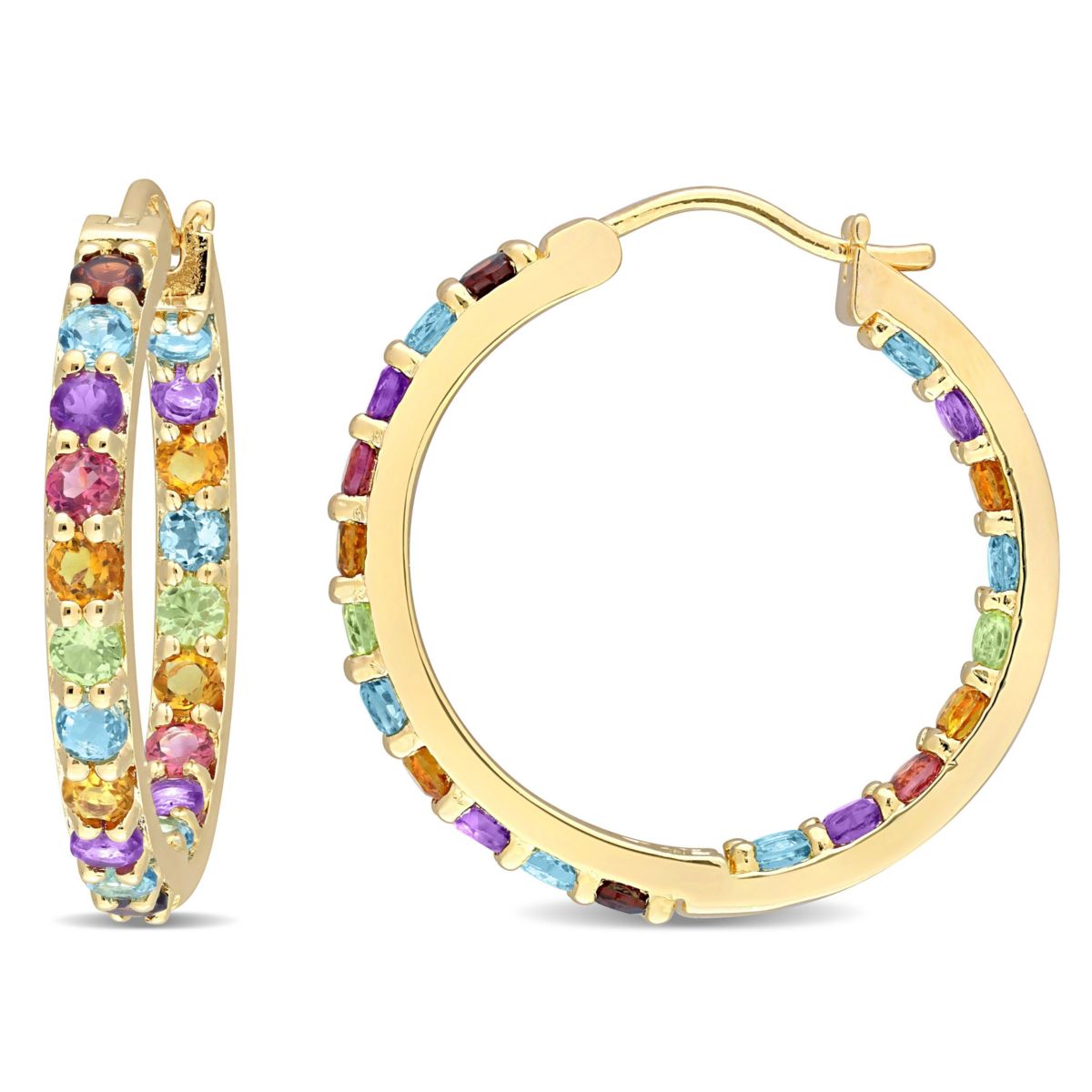 Multi-Gemstones Hoop Earrings in Yellow Plated Sterling Silver