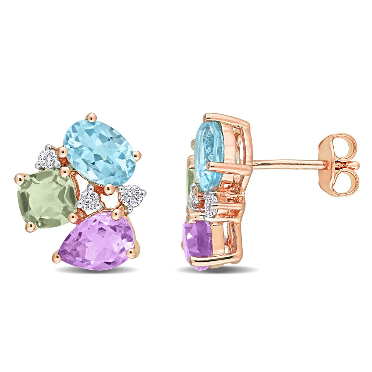 Multi-Gemstones Stud Earrings in Rose Plated Sterling Silver