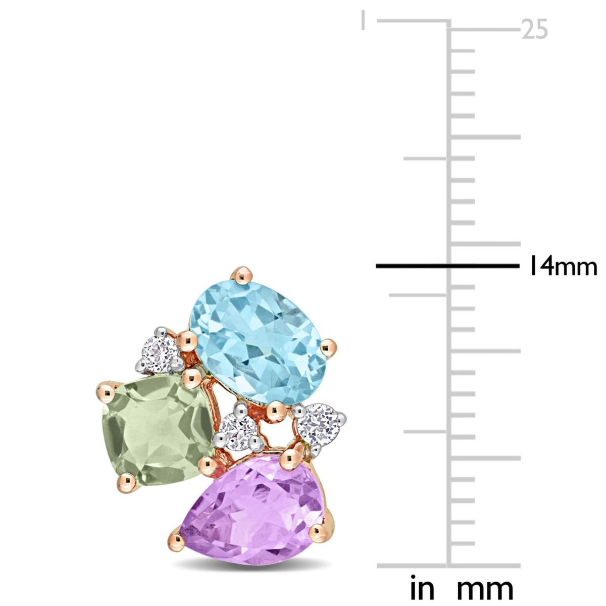 Multi-Gemstones Stud Earrings in Rose Plated Sterling Silver