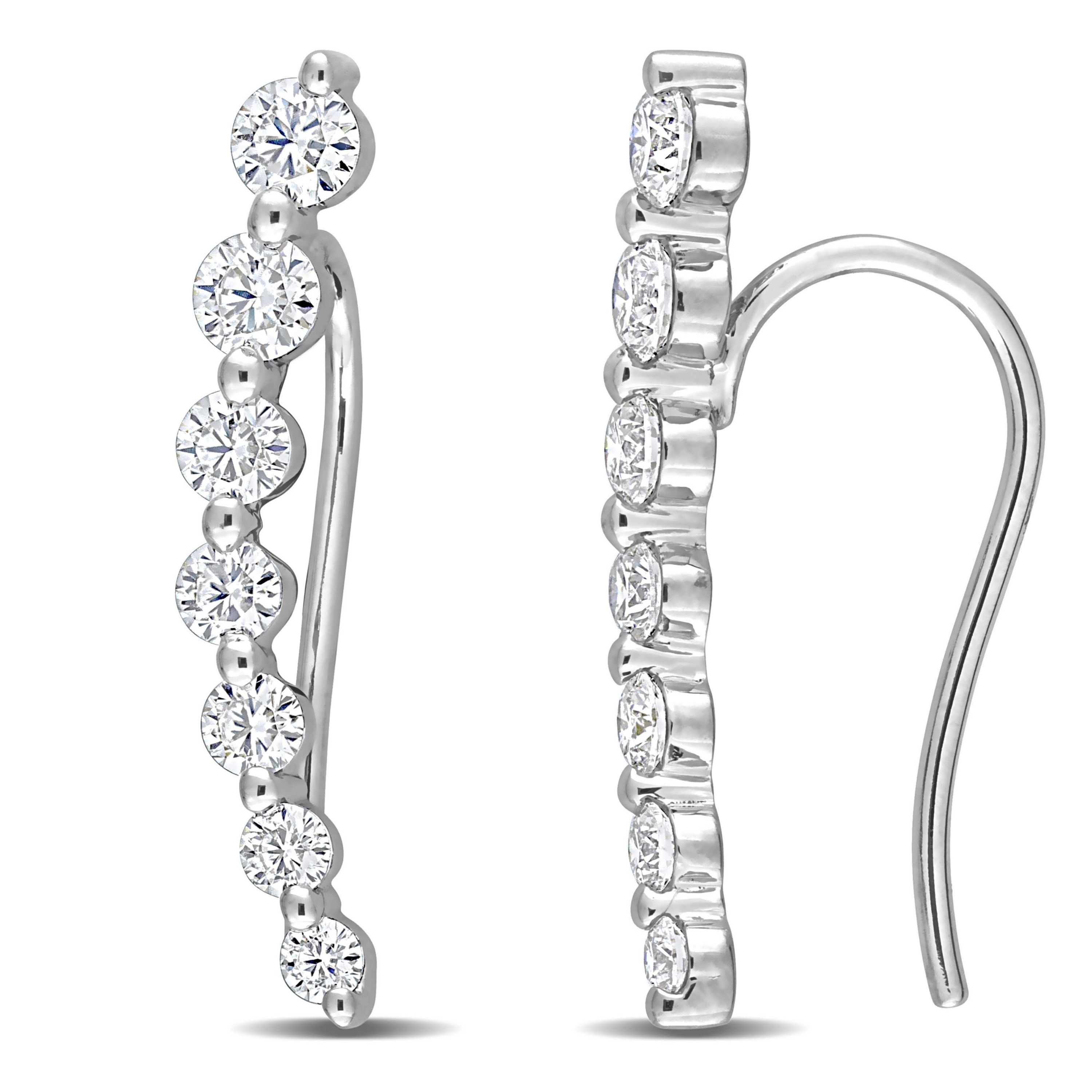 Lab Created Created White Moissanite Hook Earrings in 10K White Gold