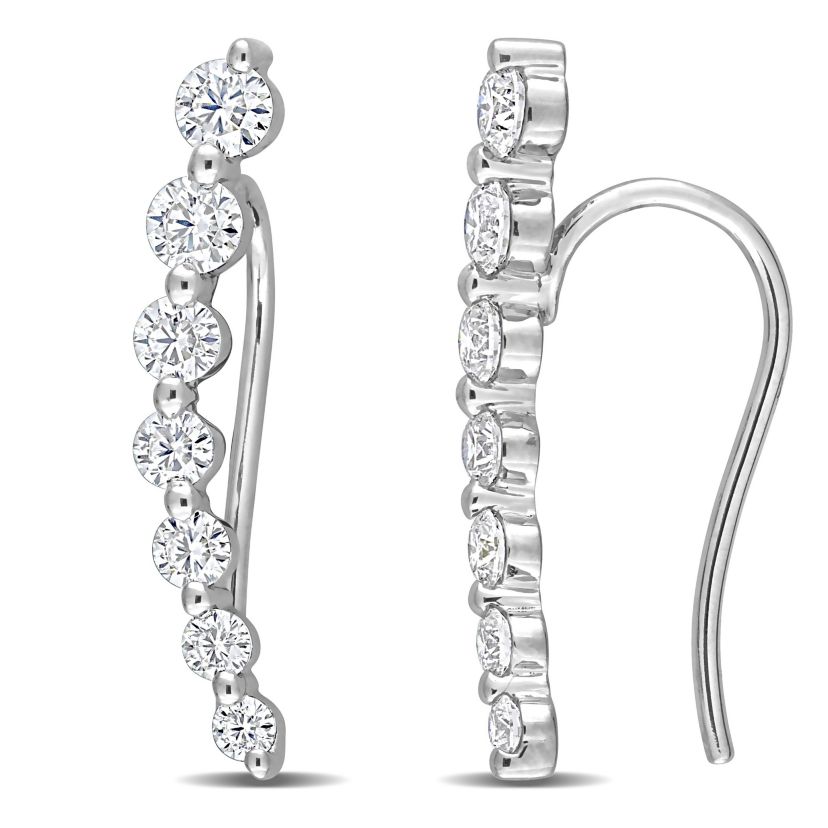 Lab Created Created White Moissanite Hook Earrings in 10K White Gold