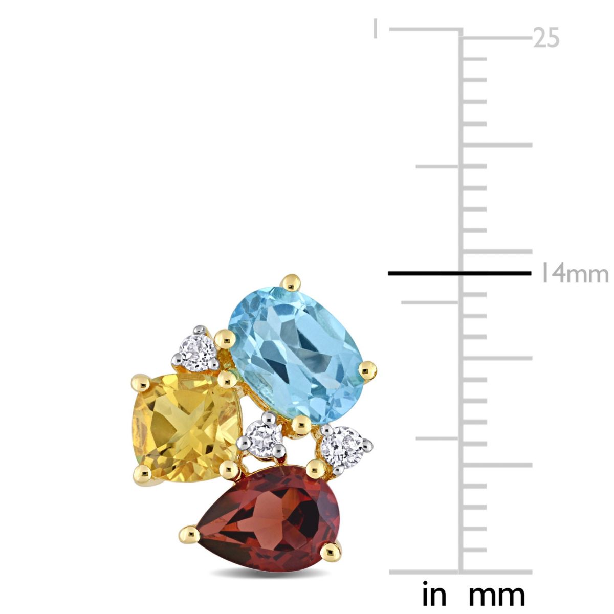 Multi-Gemstones Stud Earrings in Yellow Plated Sterling Silver