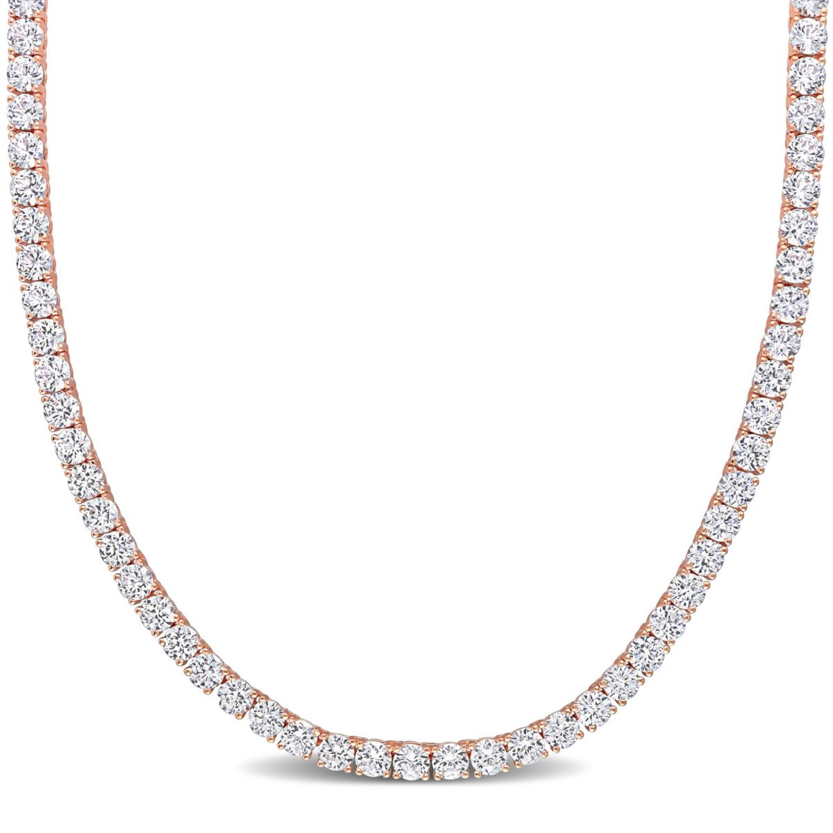 Lab Created Created White Sapphire Tennis Necklace in Rose Plated Sterling Silver