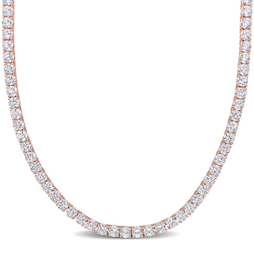 Lab Created Created White Sapphire Tennis Necklace in Rose Plated Sterling Silver