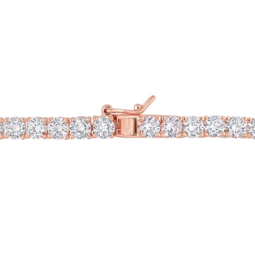 Lab Created Created White Sapphire Tennis Necklace in Rose Plated Sterling Silver