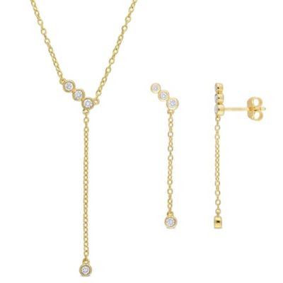 Belk & Co Lab Created 2 Pcs Set Of 1/3 Ct. T.w. Lab Grown Diamond Lariat Earrings And Necklace In 18K Yellow Gold Plated Sterling Silver