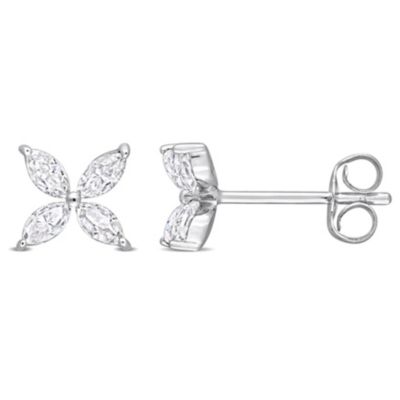 Belk & Co Lab Created White Moissanite Floral Stud Earrings in 10K White Gold