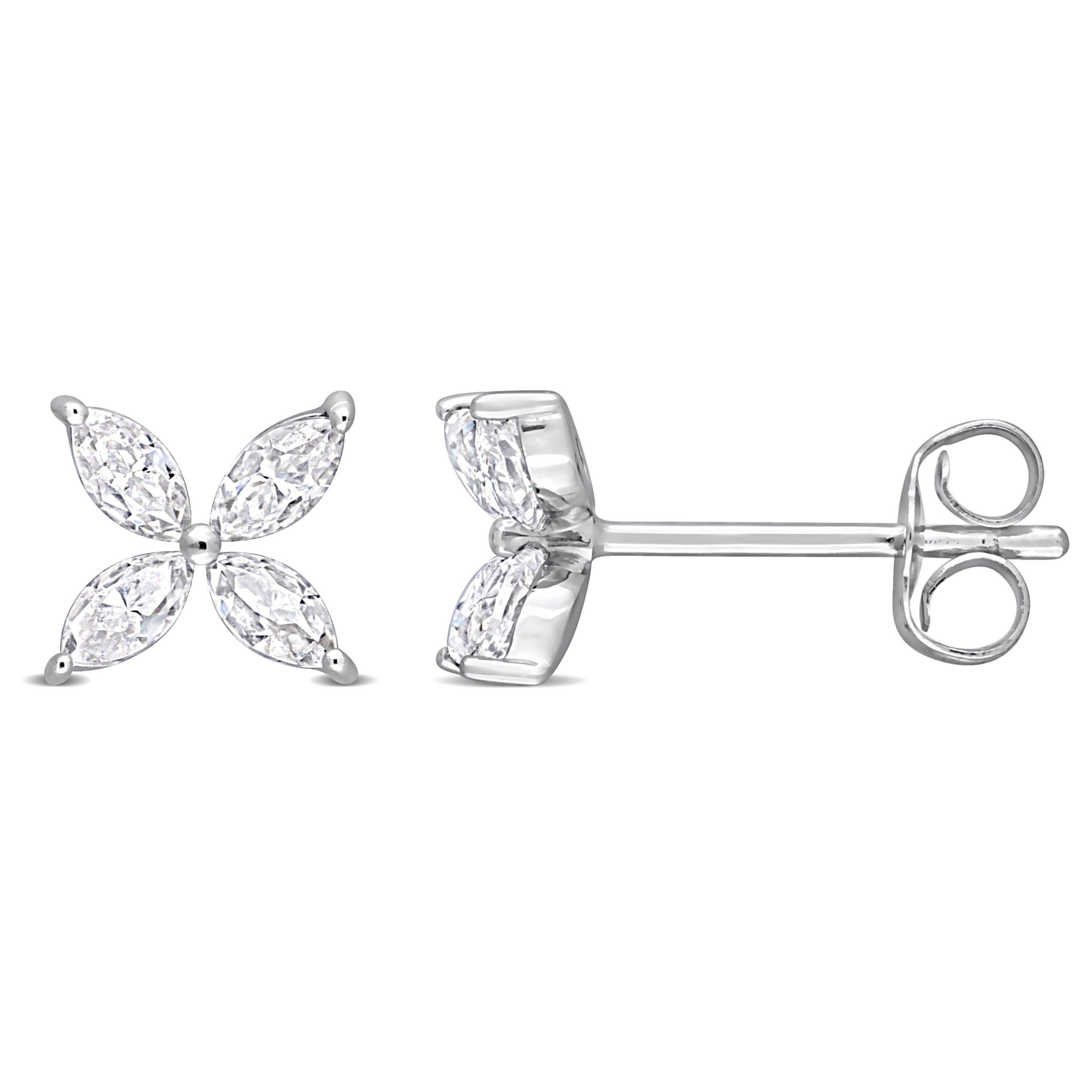Lab Created Created White Moissanite Floral Stud Earrings in 10K White Gold