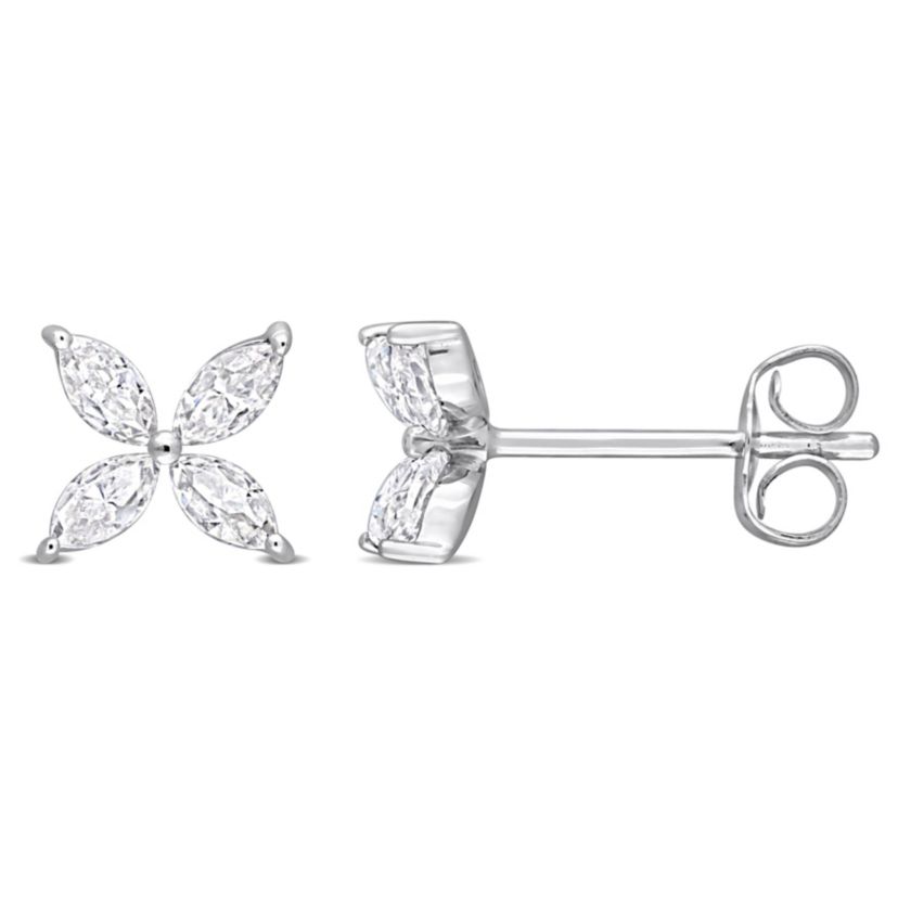 Lab Created Created White Moissanite Floral Stud Earrings in 10K White Gold