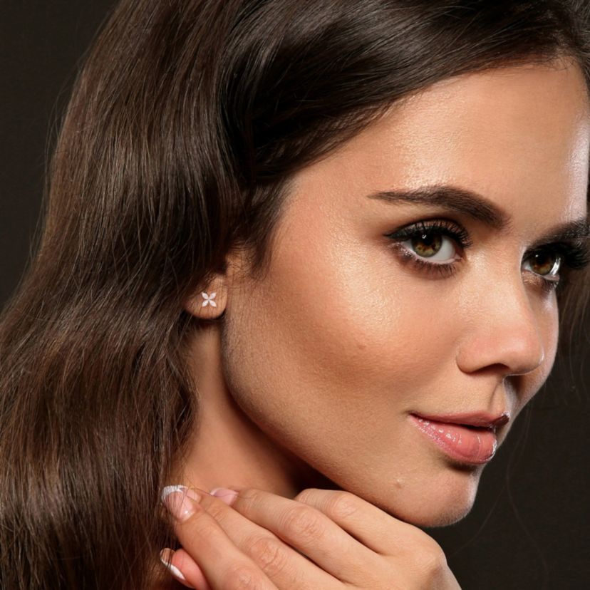 Lab Created Created White Moissanite Floral Stud Earrings in 10K White Gold