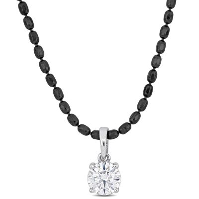 Belk & Co Lab Created White Moissanite Pendant with Diamond Cut Chain in Sterling Silver with Black Rhodium Plated
