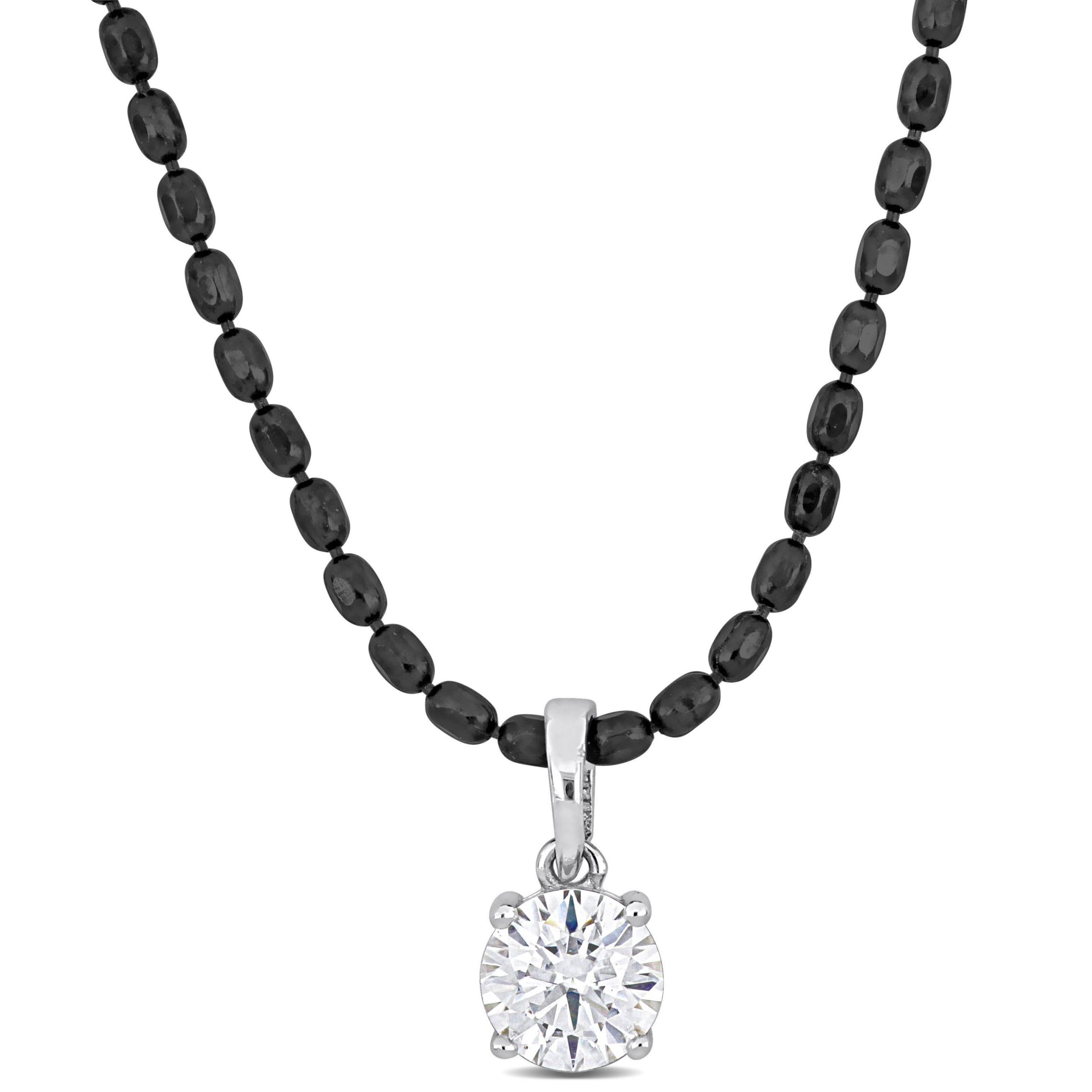 Lab Created Created White Moissanite Pendant with Diamond Cut Chain in Sterling Silver with Black Rhodium Plated