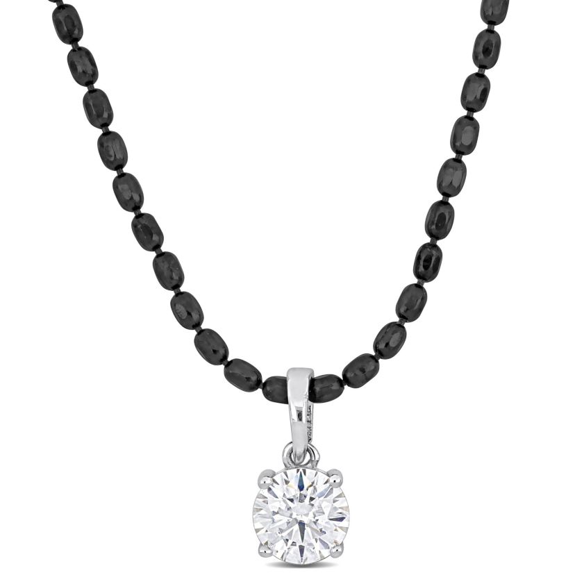 Lab Created Created White Moissanite Pendant with Diamond Cut Chain in Sterling Silver with Black Rhodium Plated
